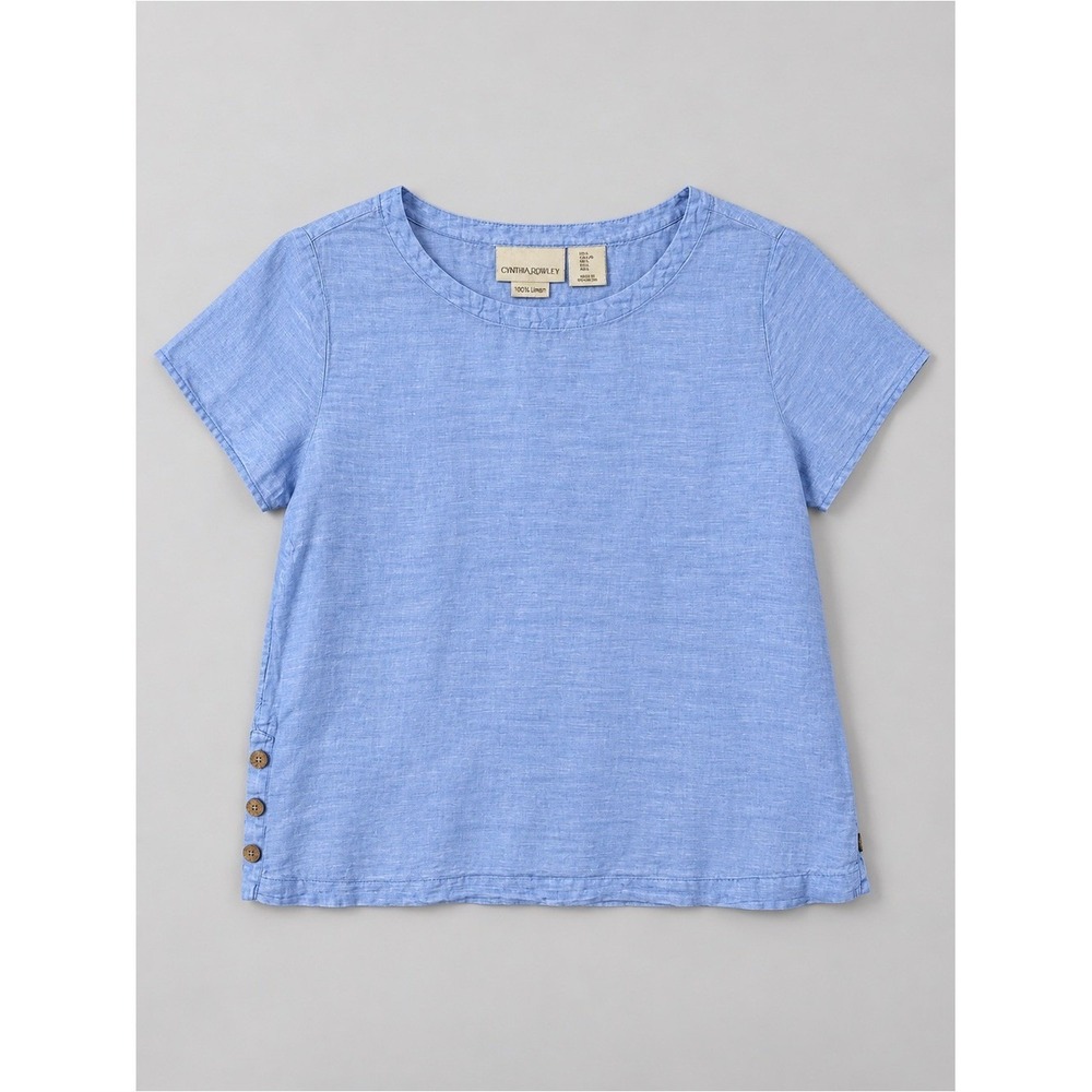 Cynthia Rowley 100% Linen Blouse Large Beach Coastal Euro Summer Minimalist Blue